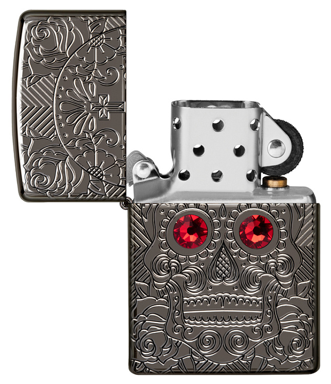Зажигалка ZIPPO Armor™ Crystal с покрытием High Polish Black Ice®, латунь/сталь, чёрная, 38x13x57 мм