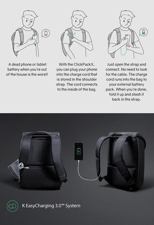 Рюкзак ClickPack X 45х32х15,5 см, с клапаном, черный