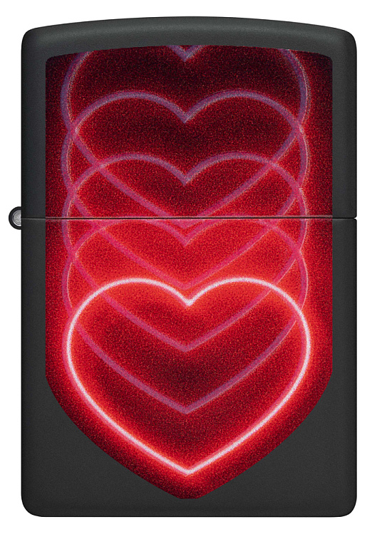 Зажигалка ZIPPO Hearts Design с покрытием Black Light, латунь/сталь, черная, матовая, 38x13x57 мм