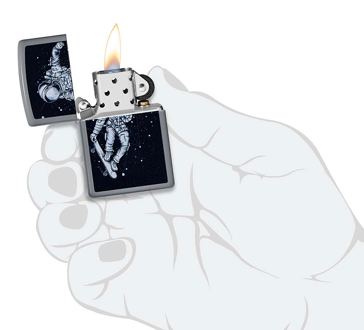 Зажигалка ZIPPO Skateboarding Astronaut с покрытием Flat Grey, латунь/сталь, серая, 38x13x57 мм