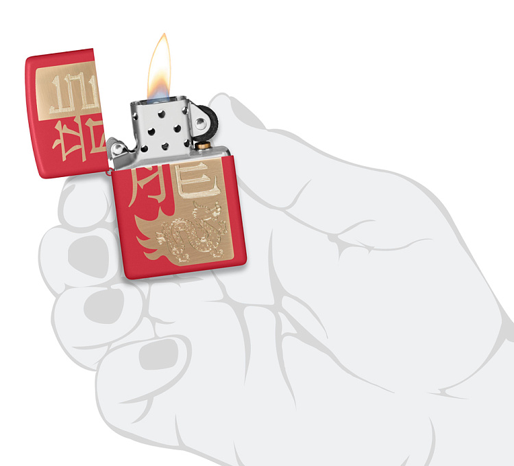 Зажигалка ZIPPO Year of the Dragon 2024 с покрытием Red Matte, латунь/сталь, красная, 38x13x57 мм