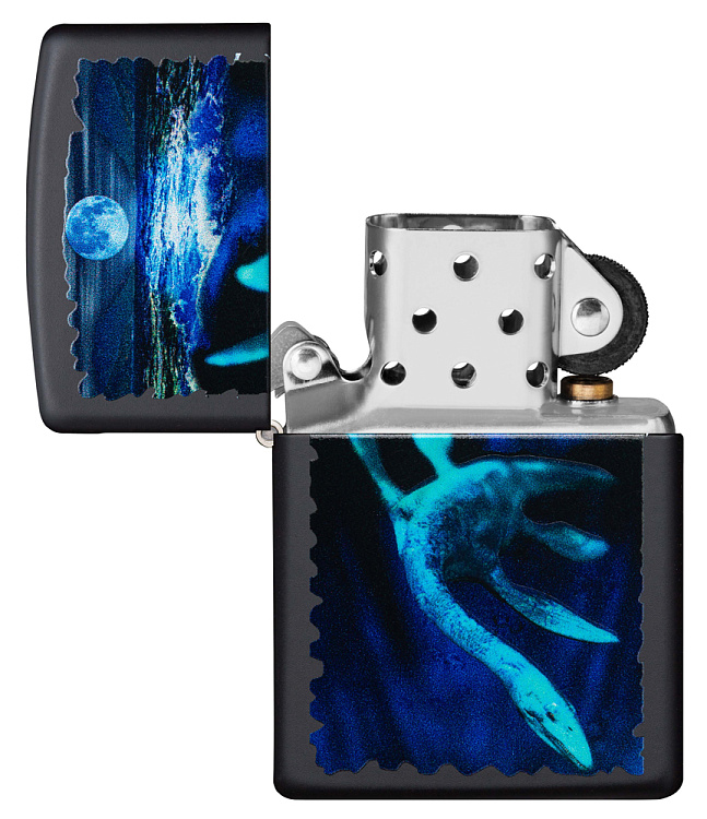 Зажигалка ZIPPO Lock Ness с покрытием Black Light, латунь/сталь, черная, матовая 38x13x57 мм