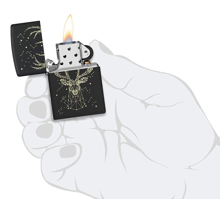 Зажигалка ZIPPO Deer с покрытием Black Matte, латунь/сталь, черная, матовая, 38x13x57 мм