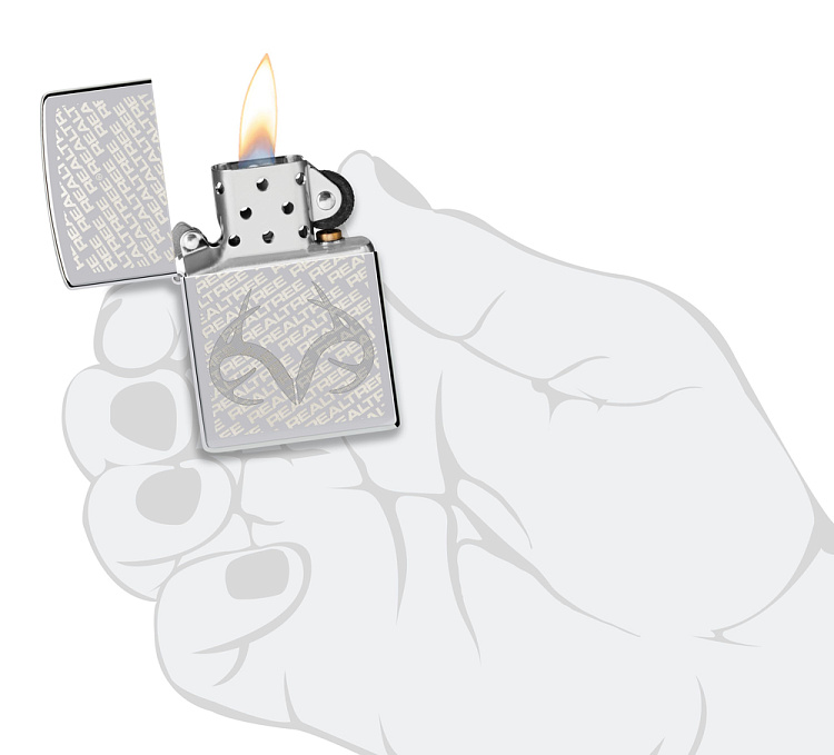 Зажигалка ZIPPO Reatree® с покрытием High Polish Chrome, латунь/сталь, серебристая, 38x13x57 мм
