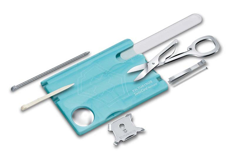 Швейцарская карточка VICTORINOX SwissCard Nailcare, 13 функций, полупрозрачная бирюзовая