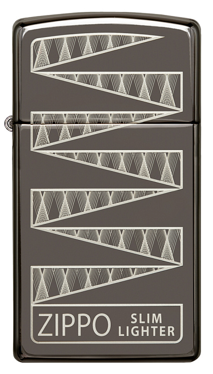Зажигалка 65th Anniversary Zippo Slim® с покрытием Black Ice®, латунь/сталь, чёрная, 29x10x60 мм