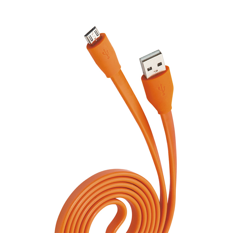 Кабель USB 2.0 - microUSB, 1м, 2.1A, оранжевый, плоский, OLMIO