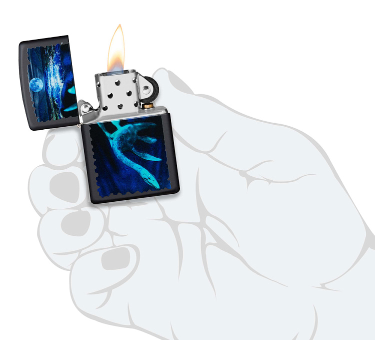 Зажигалка ZIPPO Lock Ness с покрытием Black Light, латунь/сталь, черная, матовая 38x13x57 мм