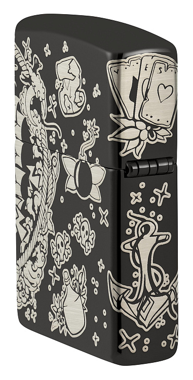Зажигалка ZIPPO Pirates Treasure с покрытием High Polish Black, латунь/сталь, черная, 38x13x57 мм
