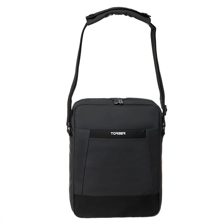 Сумка кросс-боди TORBER, черный/серый, полиуретан, 27х21х6 см