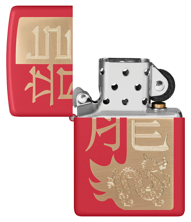 Зажигалка ZIPPO Year of the Dragon 2024 с покрытием Red Matte, латунь/сталь, красная, 38x13x57 мм