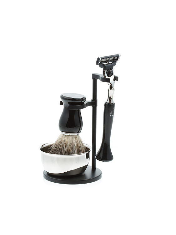 Бритвенный набор IL Ceppo: станок, помазок, чаша, подставка, черный цвет