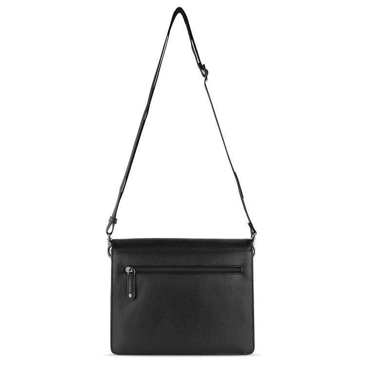 Сумка через плечо женская BUGATTI Elsa, чёрная, воловья кожа/полиэстер, 25х8,5х20 см