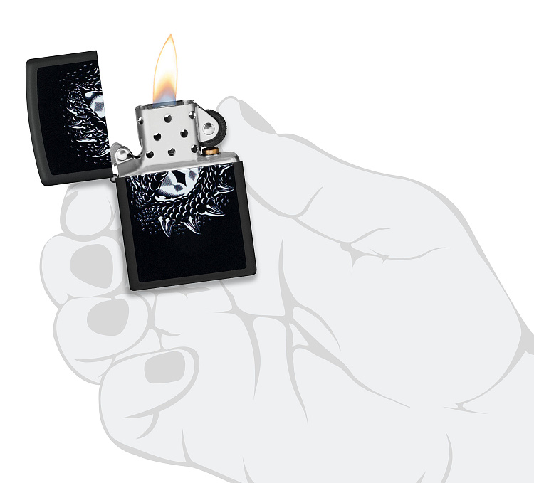 Зажигалка ZIPPO Dragon Eye с покрытием Black Light, латунь/сталь, черная,матовая 38x13x57 мм