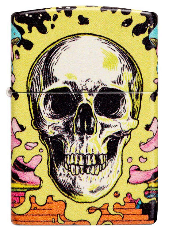 Зажигалка ZIPPO Skull Design с покрытием Glow In The Dark Green,латунь/сталь,разноцветная38x13x57 мм