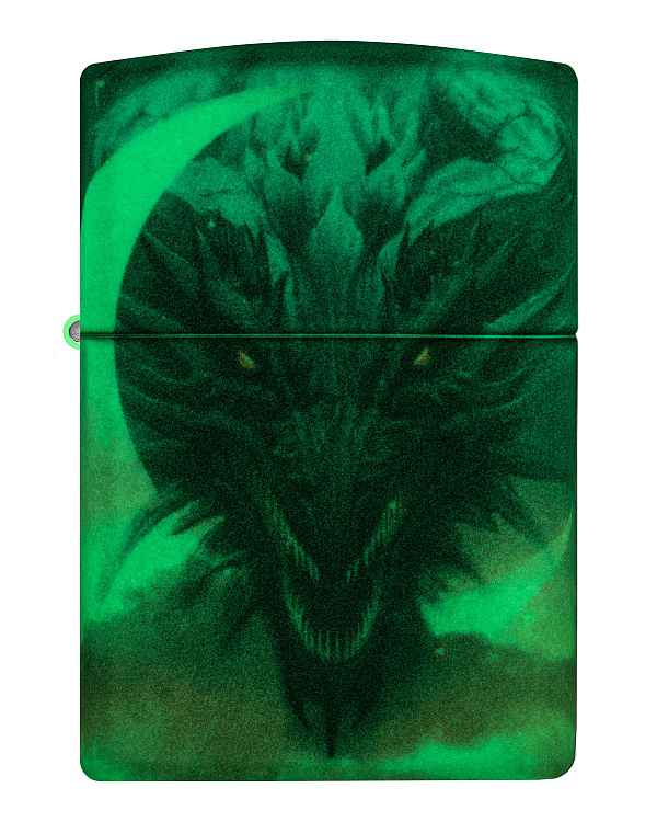 Зажигалка ZIPPO Dragon Design с покрытием Glow In The Dark Green, латунь/сталь, черная, 38x13x57 мм