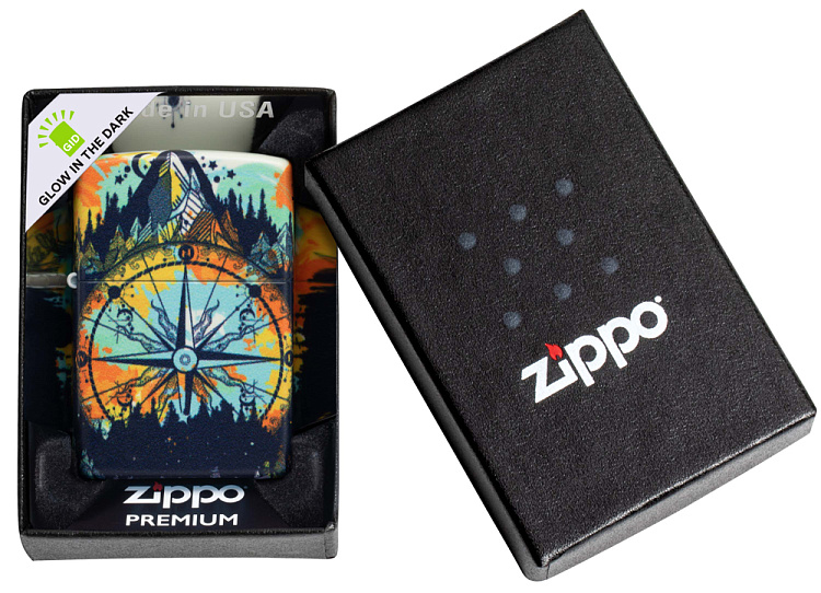 Зажигалка ZIPPO Compass с покрытием Glow In The Dark Green, латунь/сталь, разноцветная, 38x13x57 мм