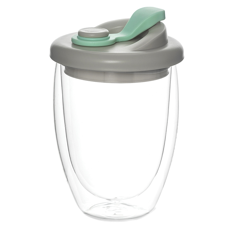 Стакан стеклянный Lotos с двойными стенками и крышкой