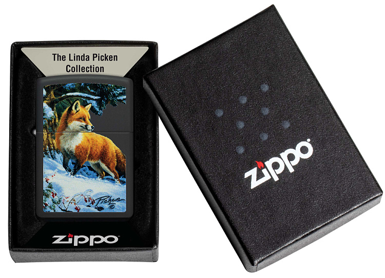 Зажигалка ZIPPO Linda Picken с покрытием Black Matte, латунь/сталь, черная, 38x13x57 мм