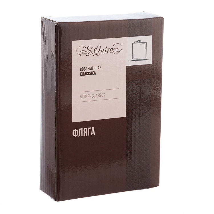 Фляга S.Quire 0,24 л, сталь+кожа спилок, коричневая
