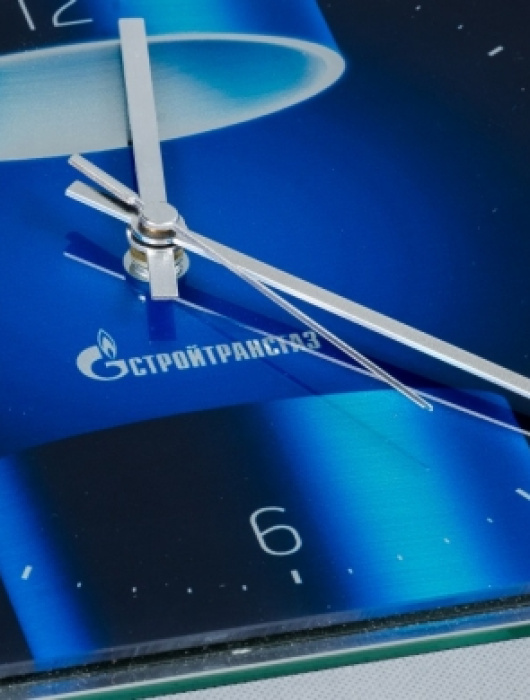 Часы из стекла с полноцветной печатью и логотипом Стройтрансгаз