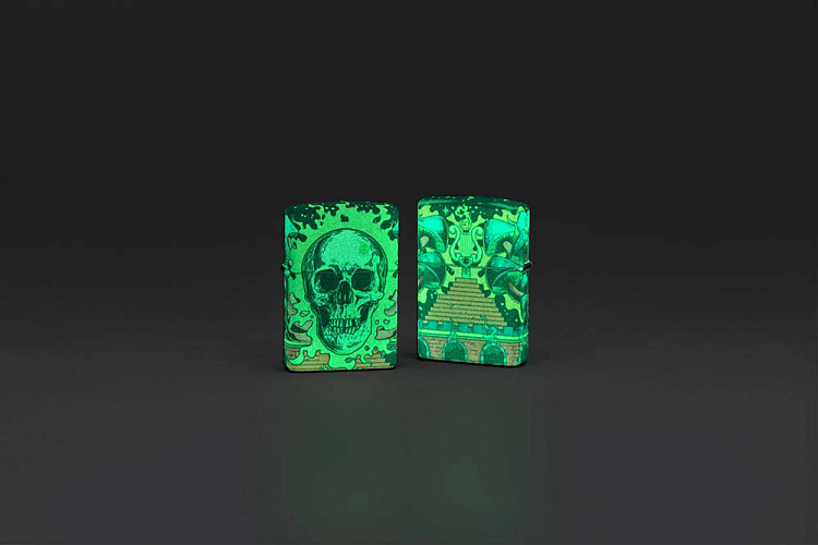 Зажигалка ZIPPO Skull Design с покрытием Glow In The Dark Green,латунь/сталь,разноцветная38x13x57 мм