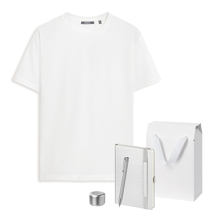 Набор с одеждой KRIS (футболка, колонка, ежедневник, ручка), серебряный