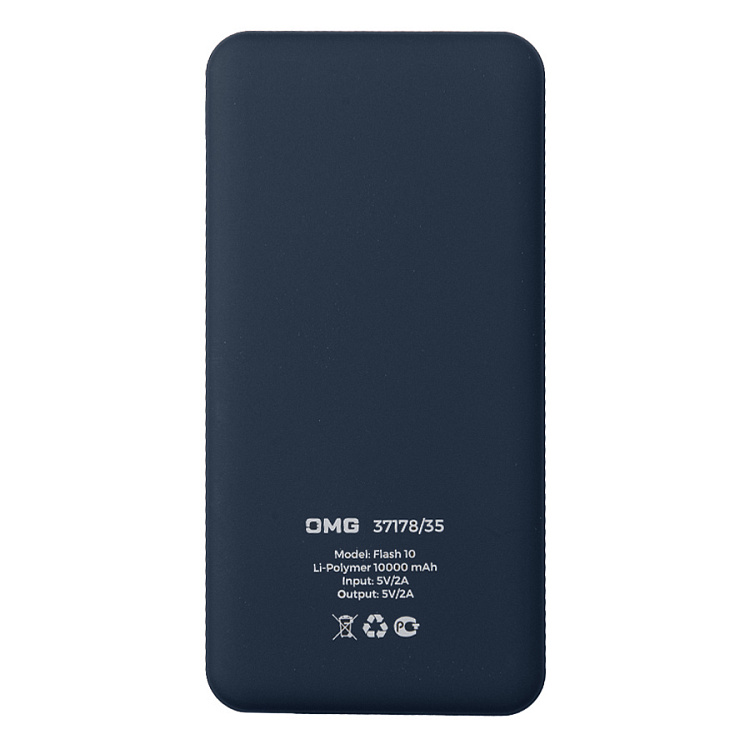 Универсальный аккумулятор Flash 10 (10000 мАч) с подсветкой и soft touch,синий,13,7х6,87х1,55 мм