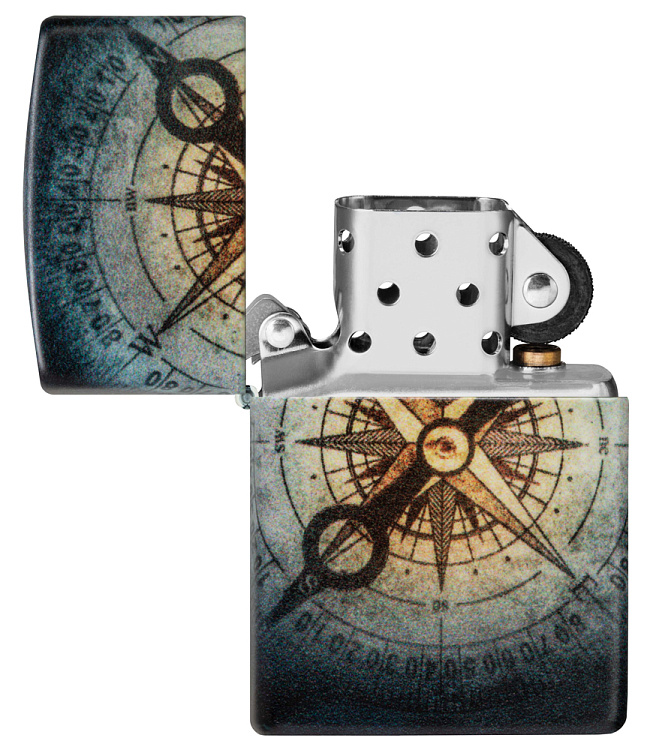 Зажигалка ZIPPO Compass Ghost с покрытием Glow In The Dark Green, латунь/сталь, черная, 38x13x57 мм