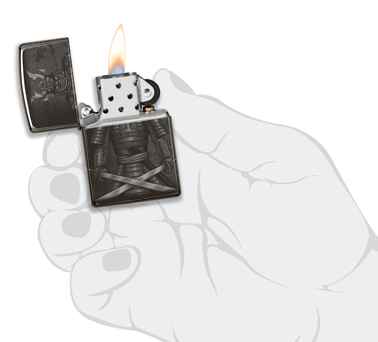 Зажигалка ZIPPO Knight Fight с покрытием High Polish Black, латунь/сталь, чёрная, 38x13x57 мм