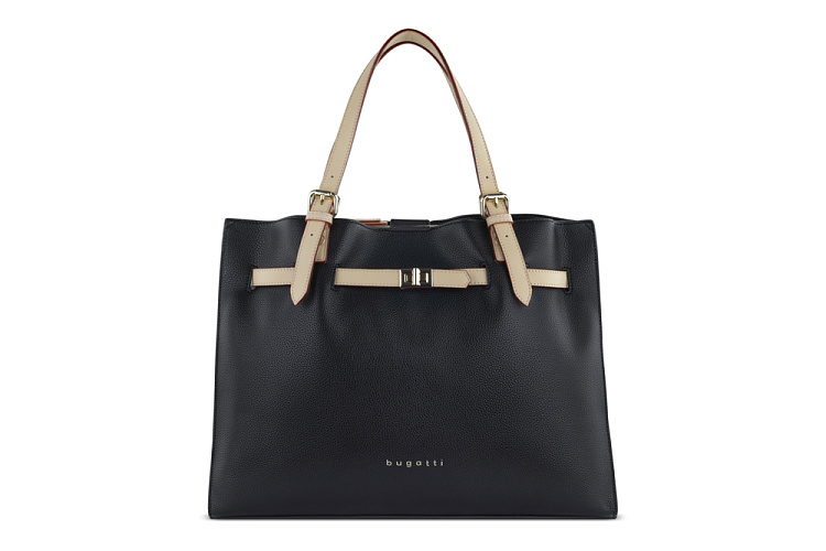 Сумка наплечная женская BUGATTI Ella, черная, полиуретан, 37,5х13,5х28 см