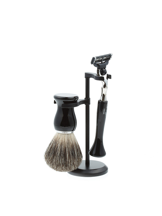 Бритвенный набор IL Ceppo: станок, помазок, подставка, черный цвет