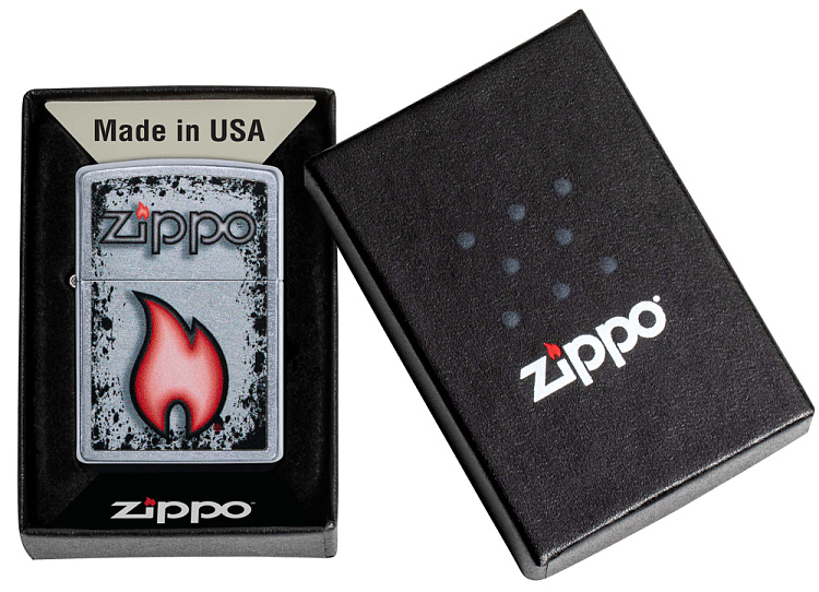 Зажигалка ZIPPO Flame Design с покрытием Street Chrome, латунь/сталь, серебристая, 38x13x57 мм