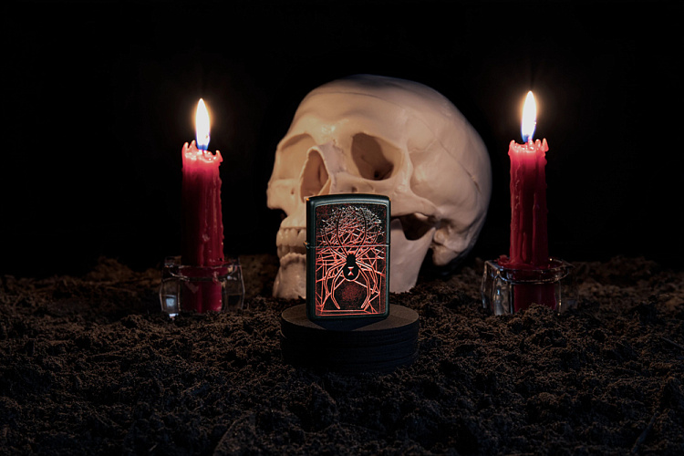 Зажигалка ZIPPO Spider Design с покрытием Black Matte, латунь/сталь, чёрная, матовая, 38x13x57 мм