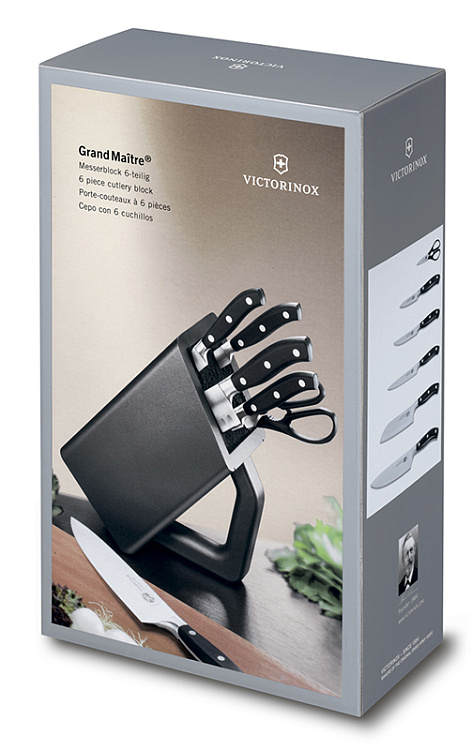 Набор из 6 кованых кухонных приборов VICTORINOX: 5 ножей и ножницы, в антрацитовой подставке из бука