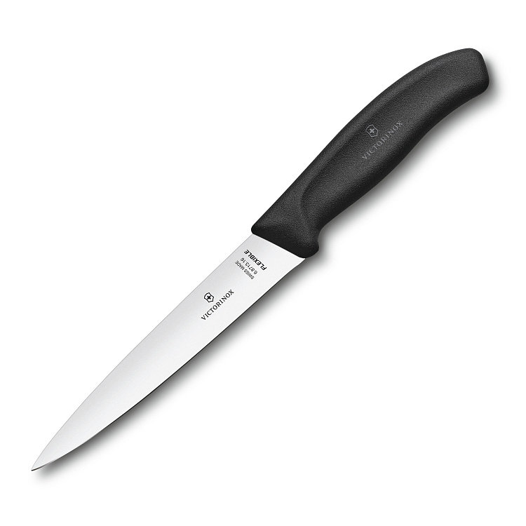 Нож филейный VICTORINOX SwissClassic с гибким прямым лезвием 16 см, чёрный