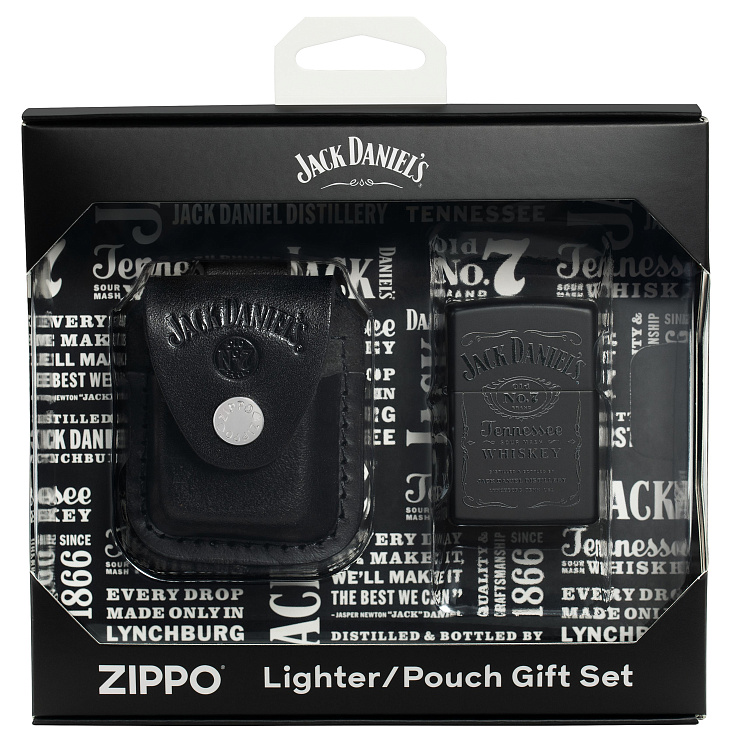 Набор ZIPPO Jack Daniels®: зажигалка с покрытием Black Matte и кожаный чехол в подарочной коробке