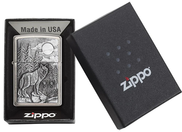 Зажигалка ZIPPO Timberwolves с покрытием Brushed Chrome,латунь/сталь,серебристая,матовая, 38x13x57мм