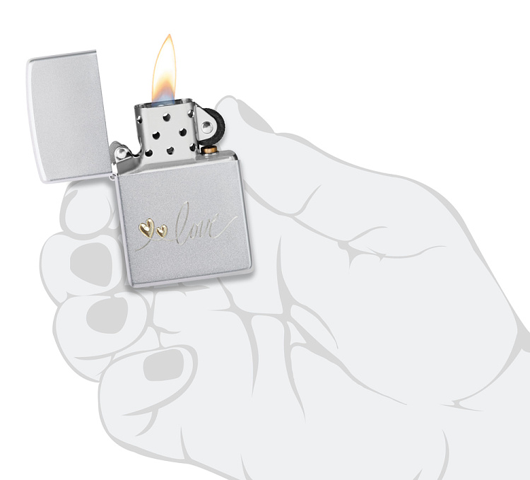 Зажигалка ZIPPO Love Design с покрытием Satin Chrome, латунь/сталь, серебристая, 38x13x57 мм