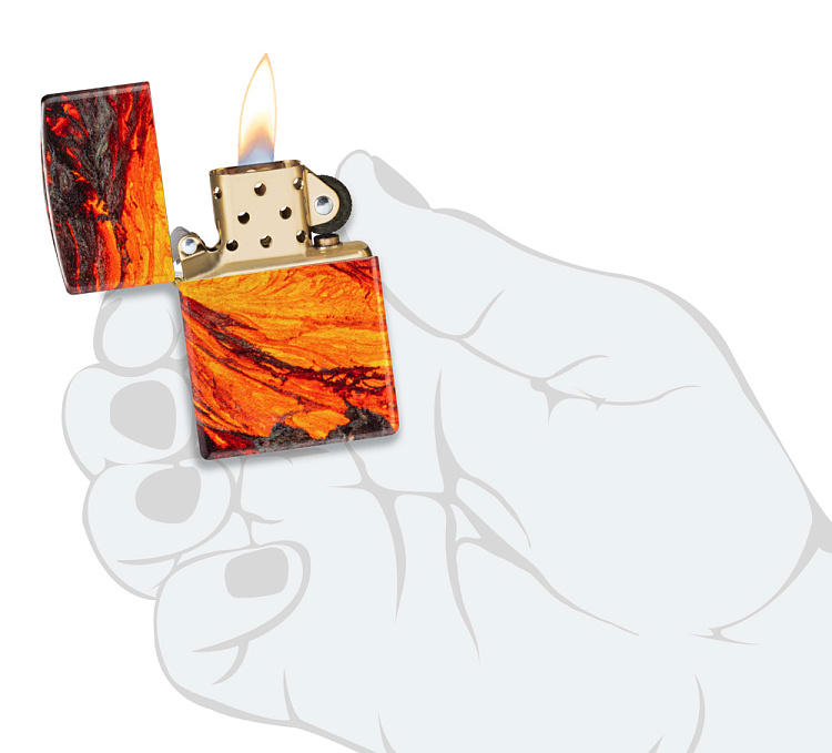 Зажигалка ZIPPO Lava Flow с покрытием 540 Tumbled Brass, латунь/сталь, оранжевая, 38x13x57 мм