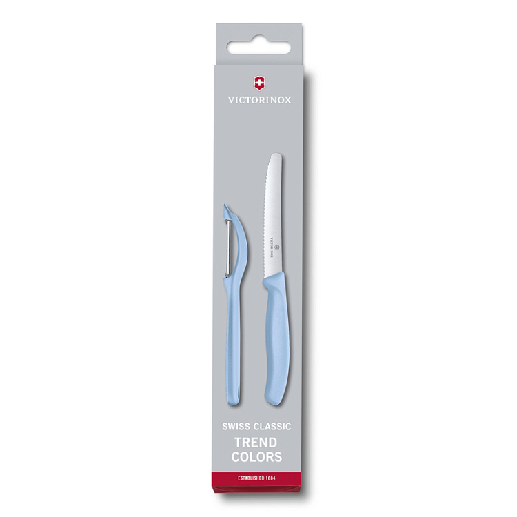 Набор из 2 ножей VICTORINOX Swiss Classic: нож для овощей и столовый нож 11 см, голубая рукоять