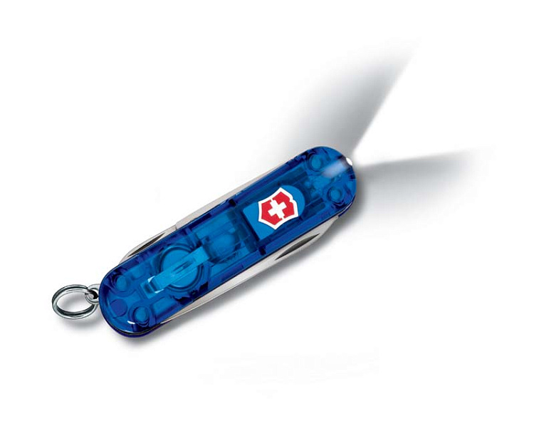 Нож-брелок VICTORINOX Swiss Lite, 58 мм, 7 функций, полупрозрачный синий