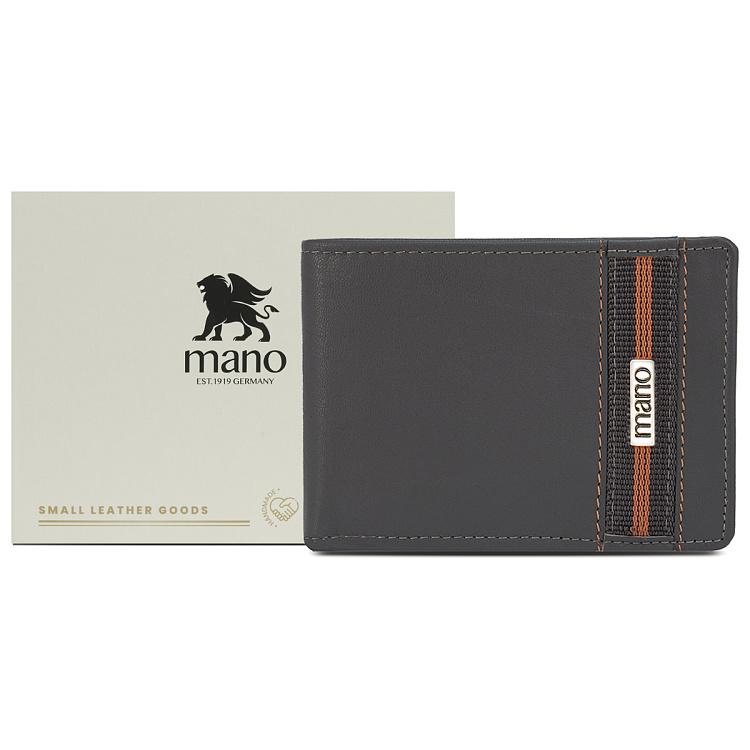 Бумажник Mano "Don Leonardo", с RFID защитой, натуральная кожа в сером цвете, 12,5 х 2,5 х 9 см