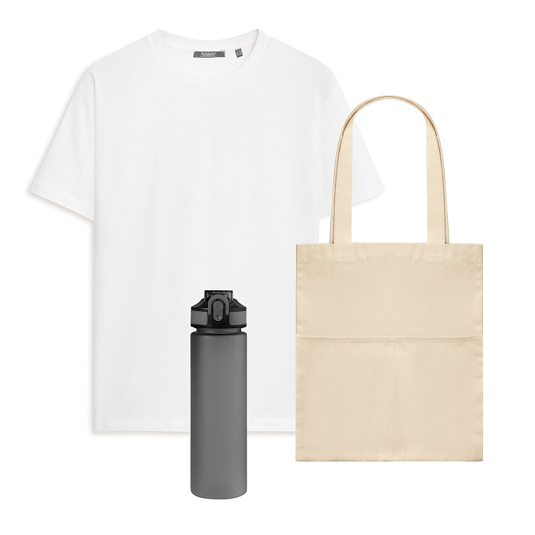 Набор с одеждой KRIS (футболка, бутылка, шоппер), белый/серый
