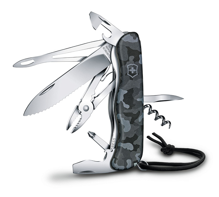 Нож перочинный VICTORINOX Skipper Navy Camouflage, 111 мм, 17 фнк, с фиксатором, серо-синий камуфляж