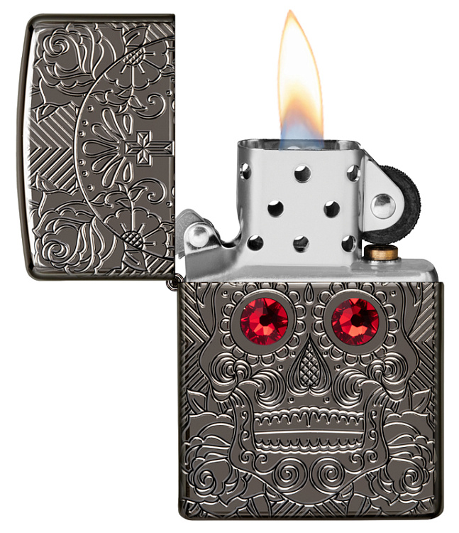 Зажигалка ZIPPO Armor™ Crystal с покрытием High Polish Black Ice®, латунь/сталь, чёрная, 38x13x57 мм
