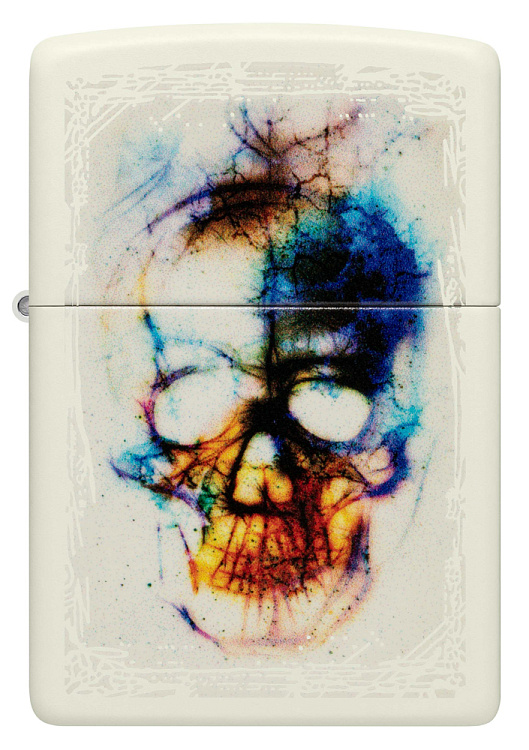 Зажигалка ZIPPO Skull Design с покрытием Glow In The Dark Green, латунь/сталь, белая, 38x13x57 мм