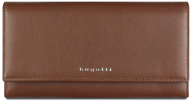 Кошелёк женский BUGATTI Lady Top, коньячный, натуральная воловья кожа, 20х2,5х10,5 см