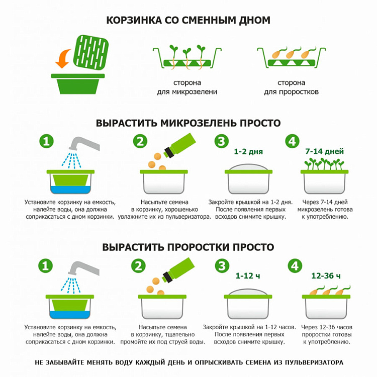 Подарочный комплект для проращивания микрозелени: проращиватель, семена дайкона