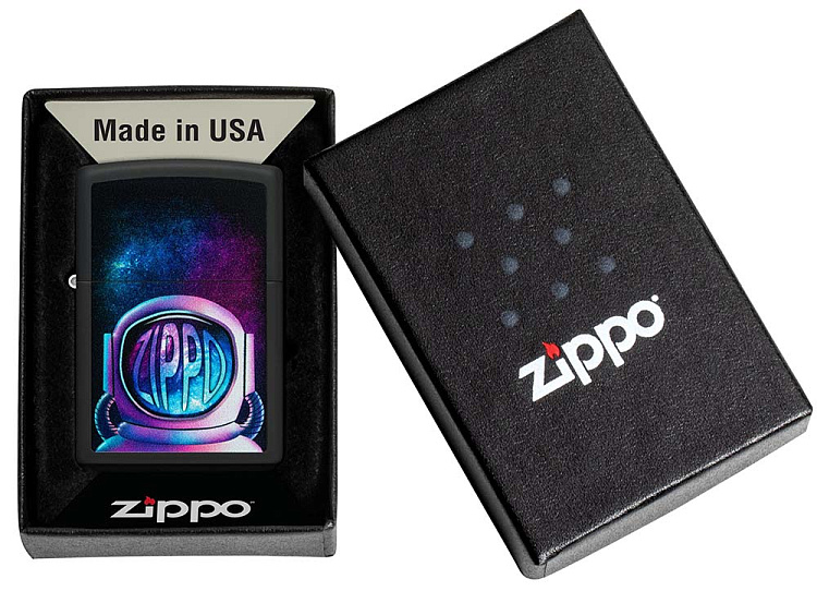 Зажигалка ZIPPO Astronaut с покрытием Black Matte, латунь/сталь, чёрная, матовая, 38x13x57 мм